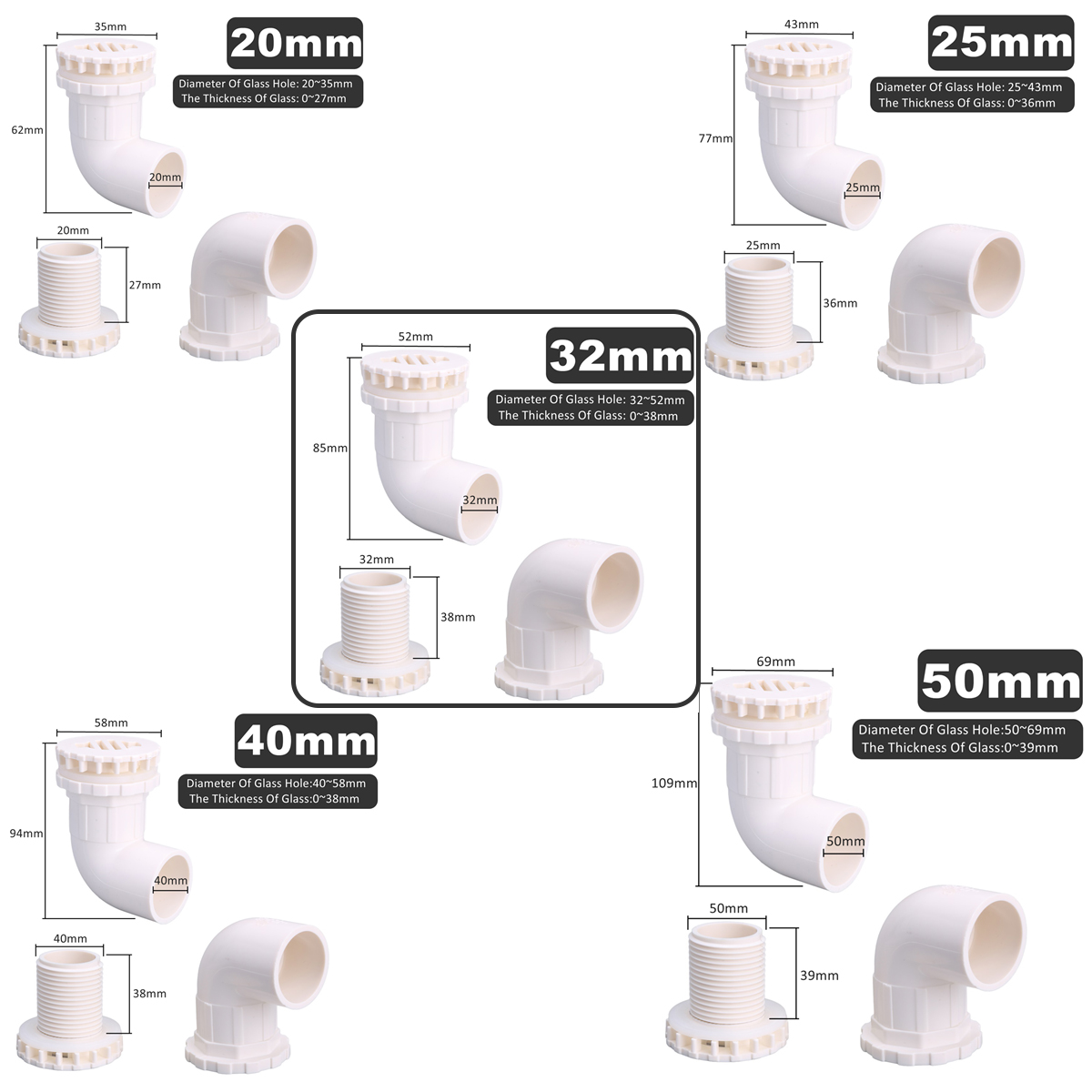 1pc 20/25/32/40/50mm PVC Pipe  - Marine Aquarium Overflow 评论和价格